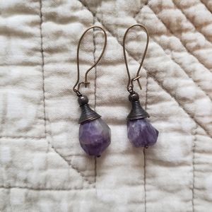 Genuine Raw Amethyst Drop Earrings